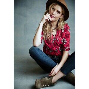 Anthropologie Maeve Woodland Walk Red Purple Button up Shirt Sz 8 festival boho